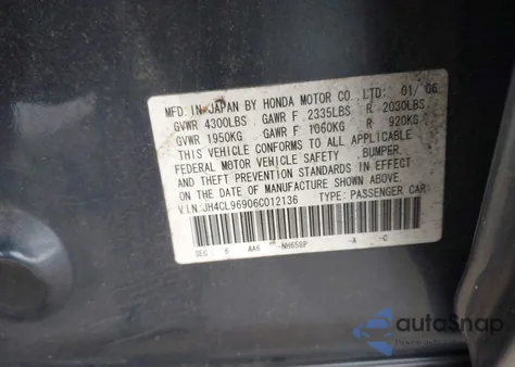 2006 Acura Tsx from USA, damaged, VIN JH4CL96906C012136